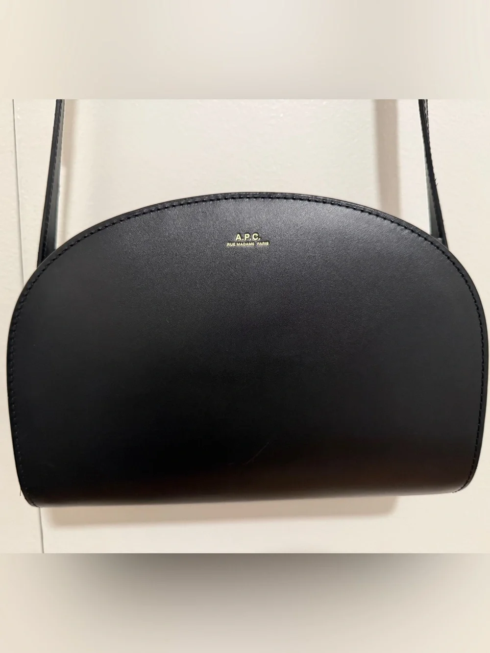 A.P.C. Black Demi-Lune Crossbody Bag with Gold Logo